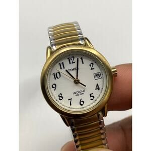 Timex Indiglo Gold Silver Tone Stainless Steel Watch Working New Battery
